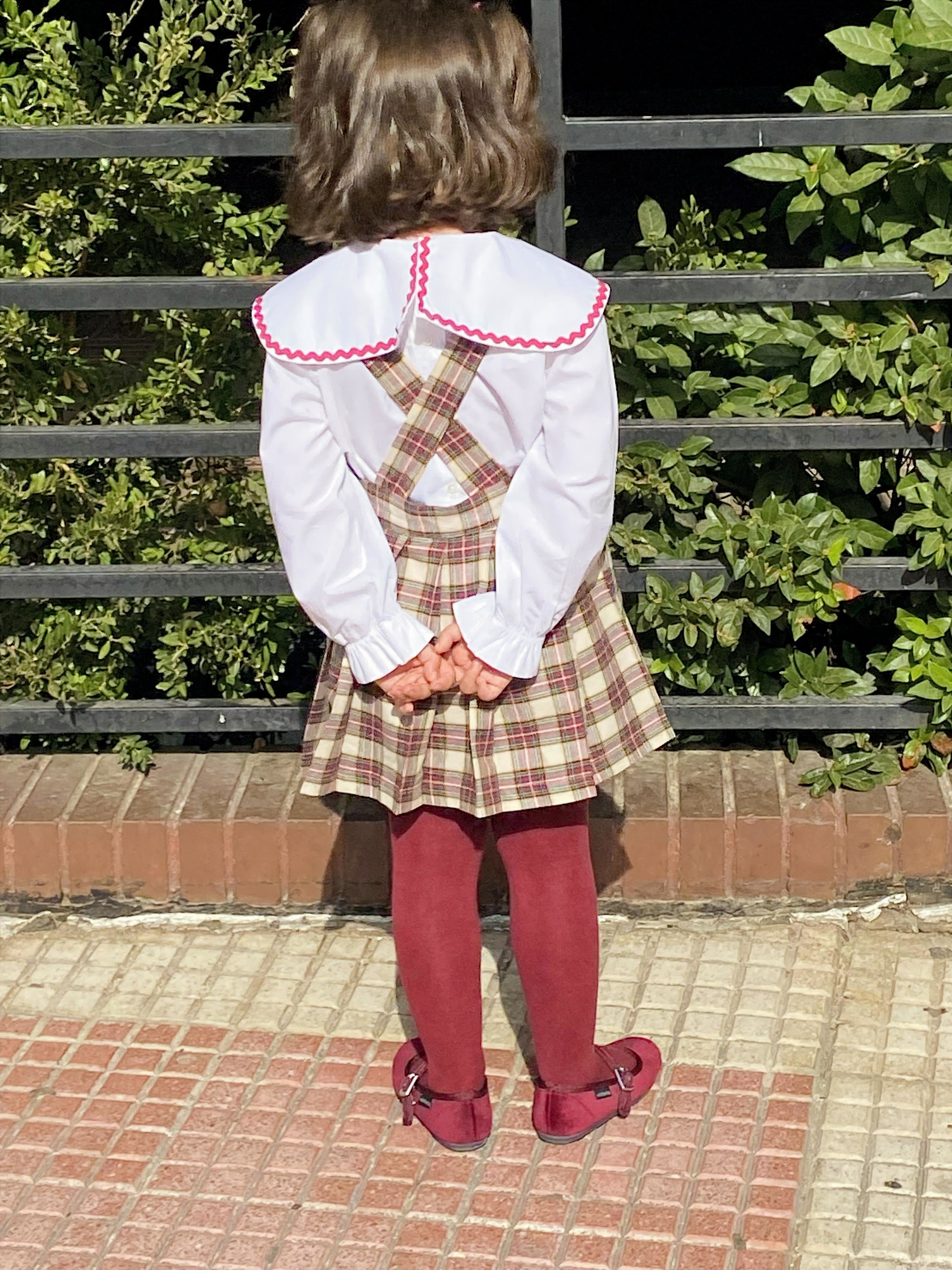 Camisa niña ribete burdeos