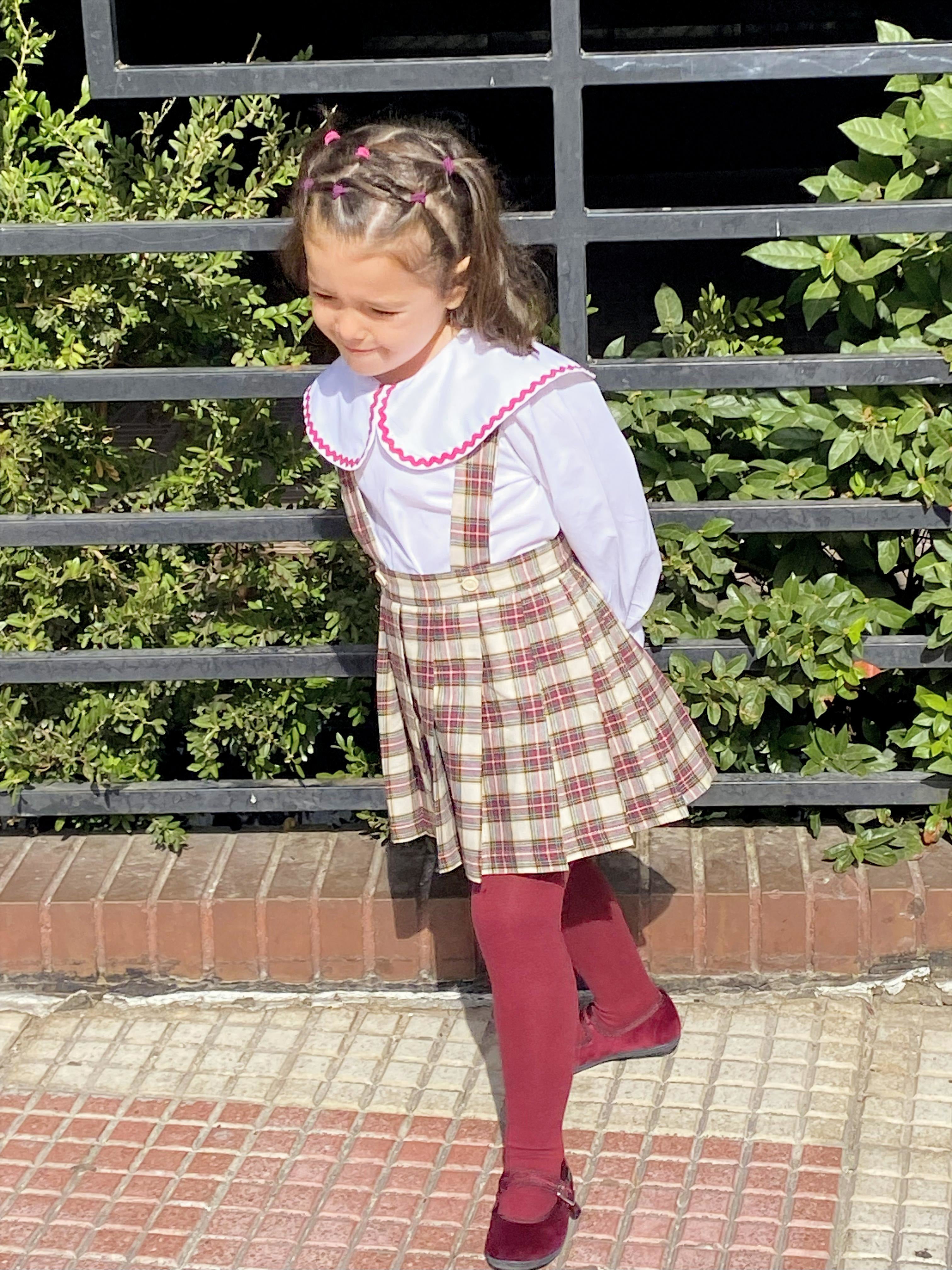 Camisa niña ribete burdeos